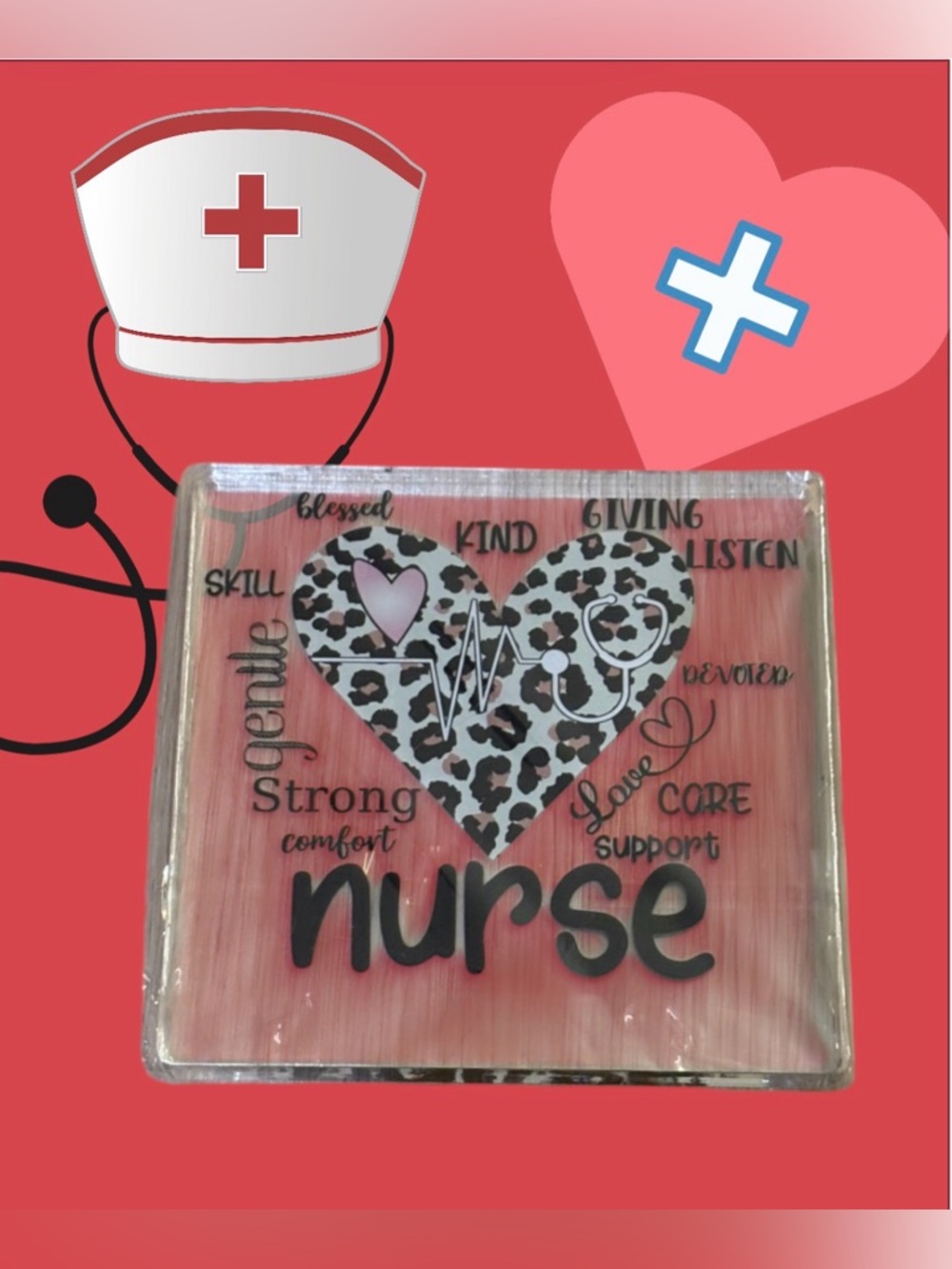 Leopard Heart Nurse Glass Acrylic Plaque